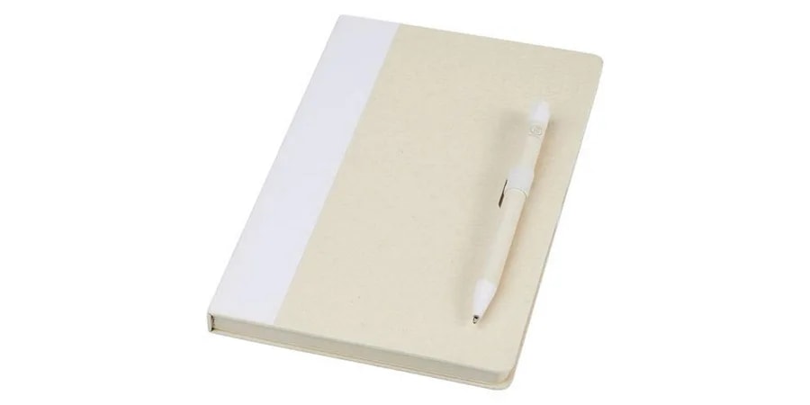 Ensemble carnet de notes format A5 et stylo bille, à partir de briques de lait recyclées, Dairy Dream — Blanc